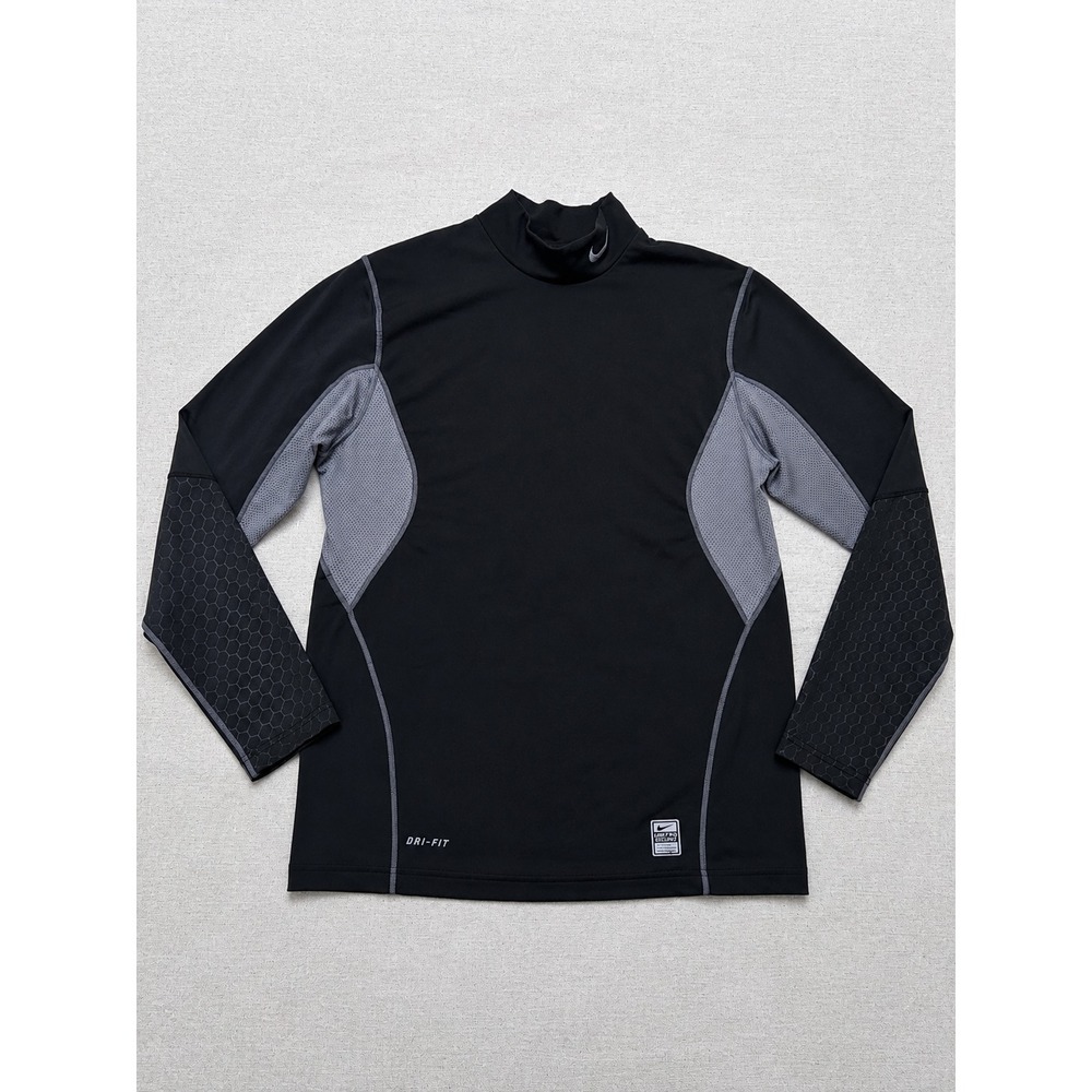 Nike Pro Combat Dri-FIT Compression Mock Neck Shirt Men's L Black Gray Long Slee